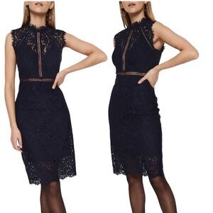 NWOT Bardot Floral Lace Panel Sheath Dress in Navy XS
